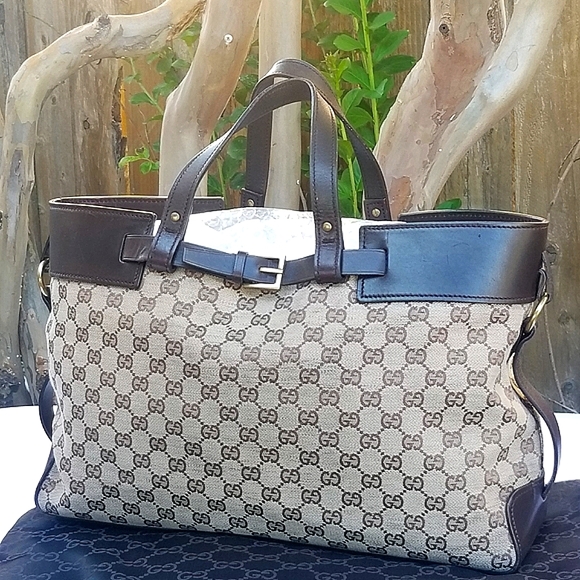 Auth Gucci large GG canvas leather tote - Picture 9 of 16